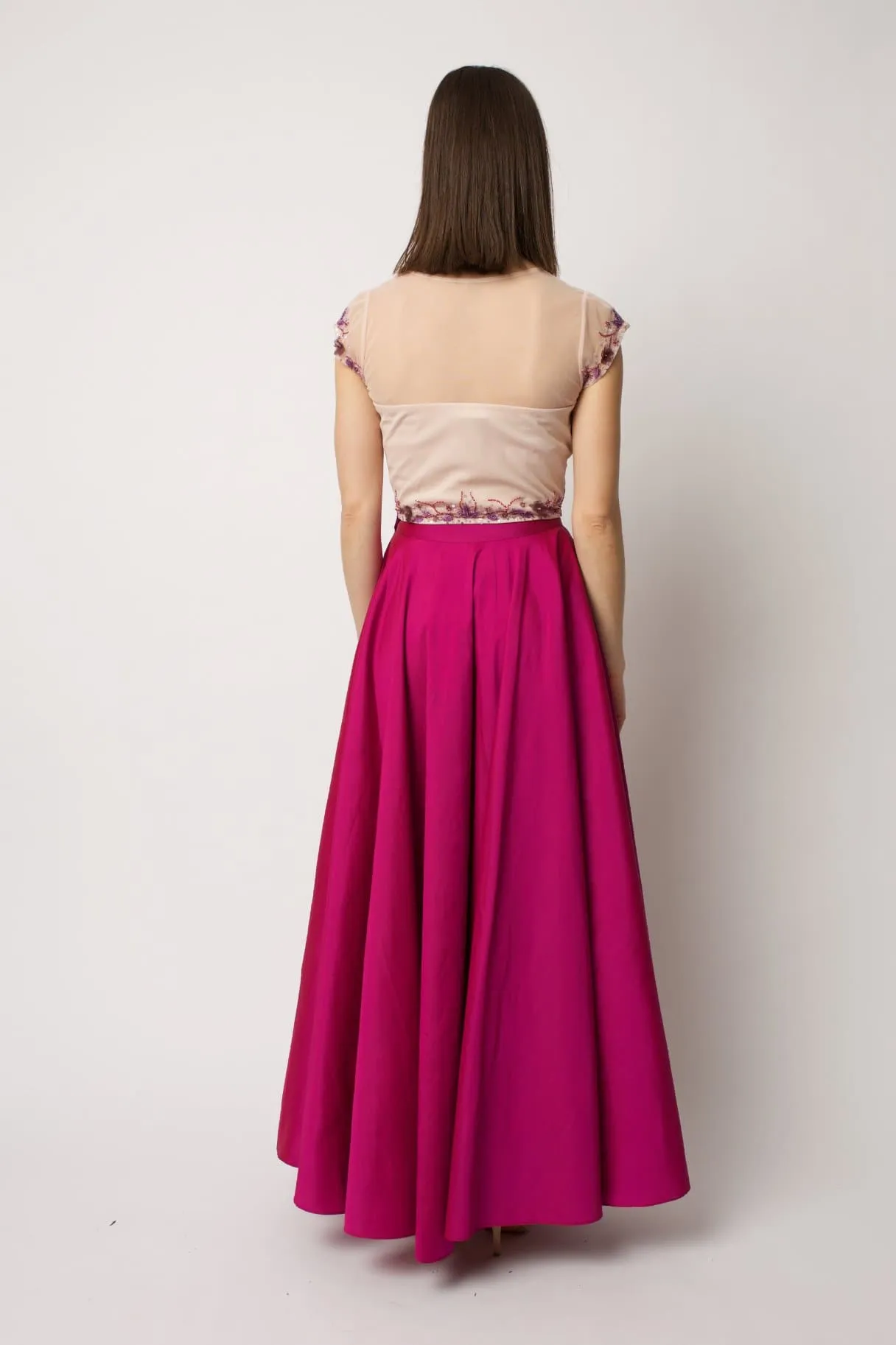 Fuchsia Taffeta Maxi Skirt