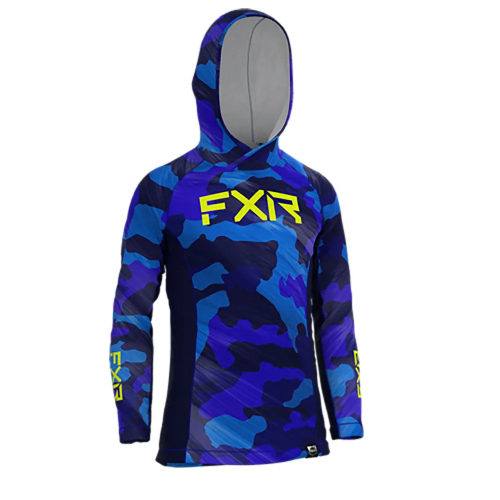 FXR Attack UPF PO Hoodie Blue Camo/HiVis