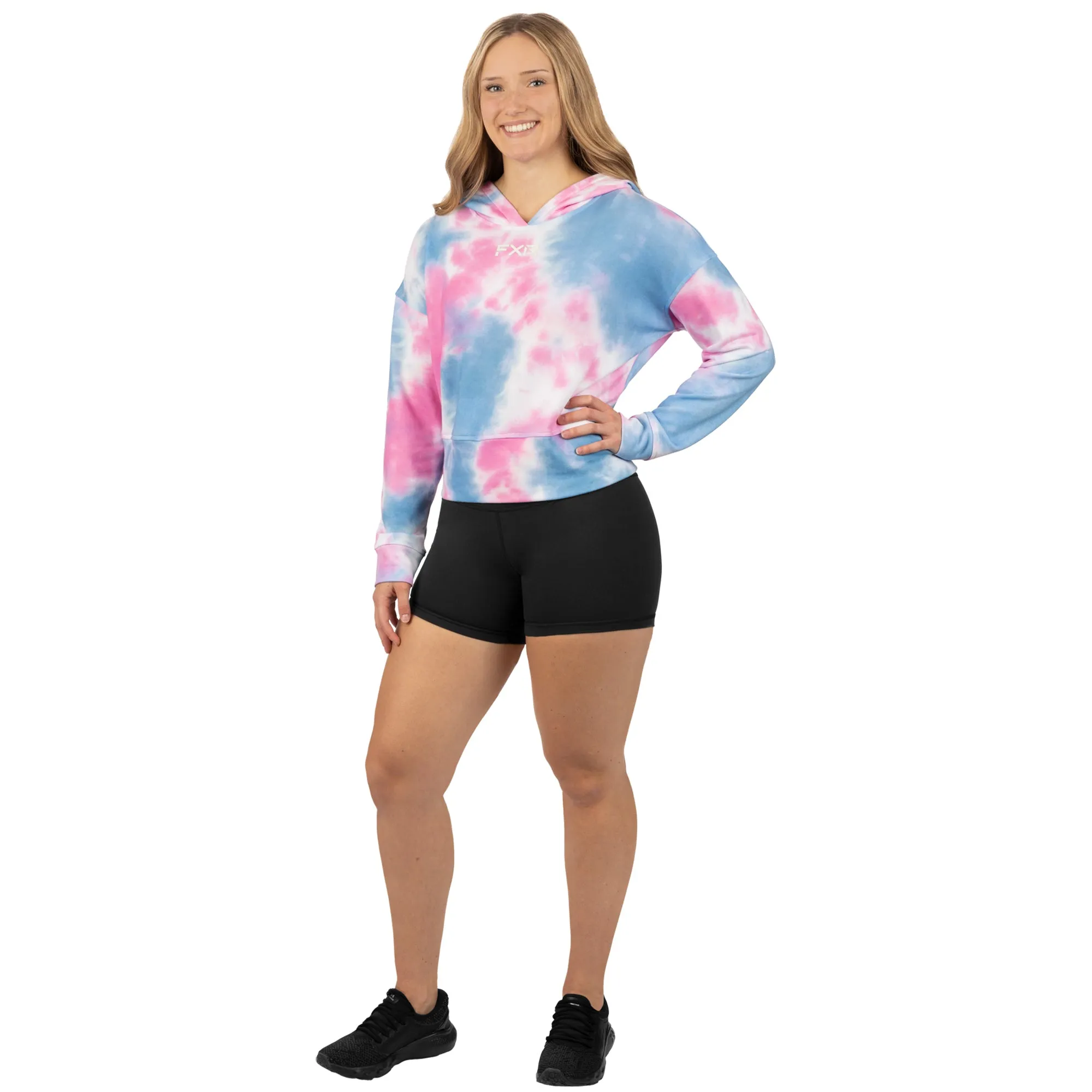 FXR  Womens Balance Cropped Pullover Hoodie Pink-Blue Dye