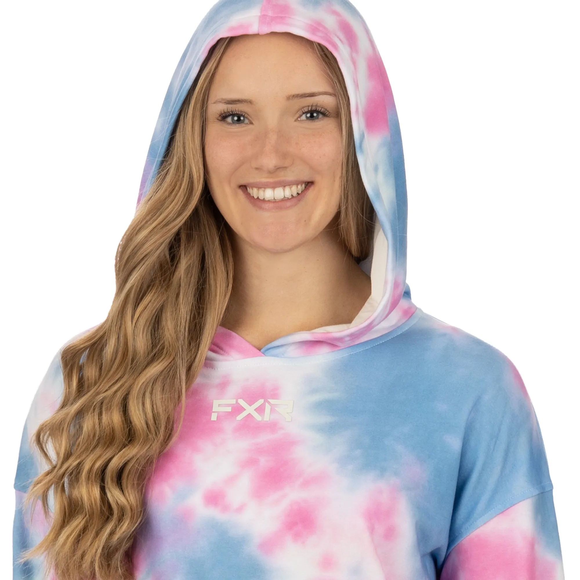 FXR  Womens Balance Cropped Pullover Hoodie Pink-Blue Dye