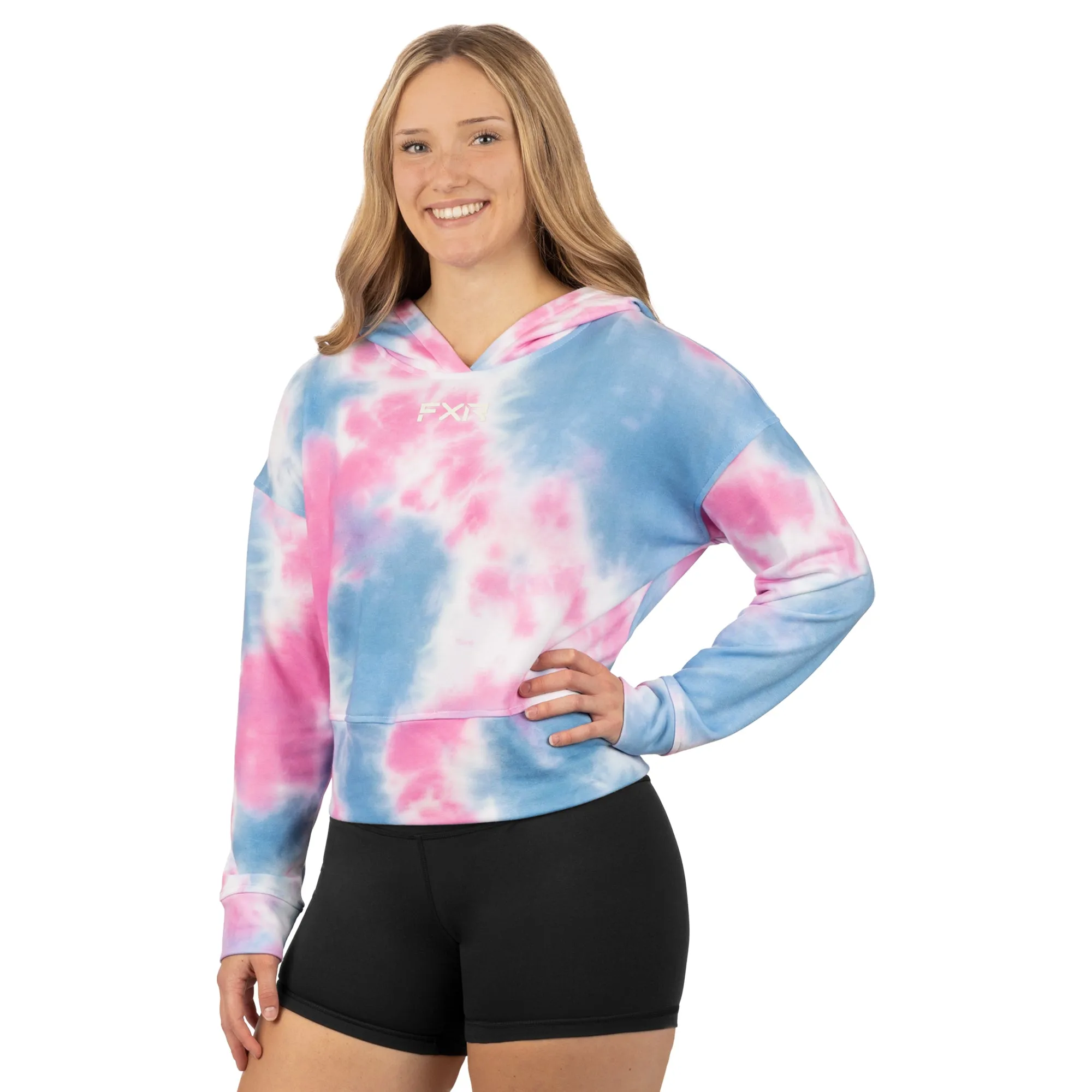 FXR  Womens Balance Cropped Pullover Hoodie Pink-Blue Dye