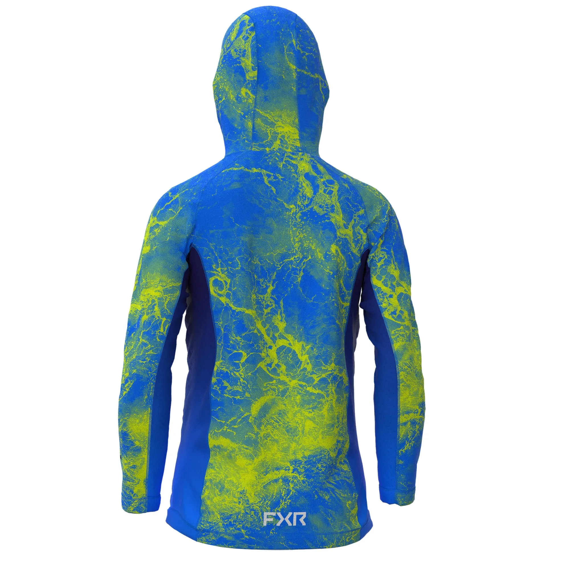 FXR  Youth Attack UPF Pullover Hoodie Blue-HiVis Ripple Polyester Sunshield