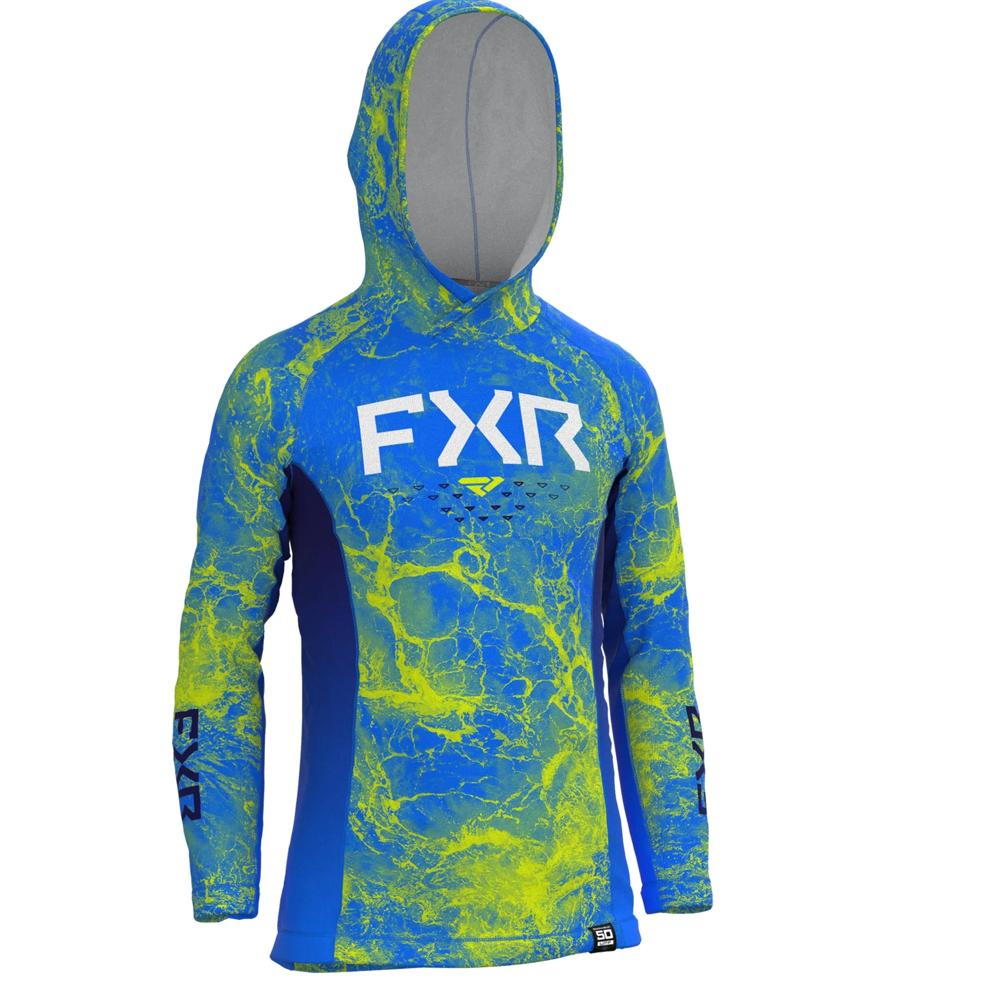 FXR  Youth Attack UPF Pullover Hoodie Blue-HiVis Ripple Polyester Sunshield