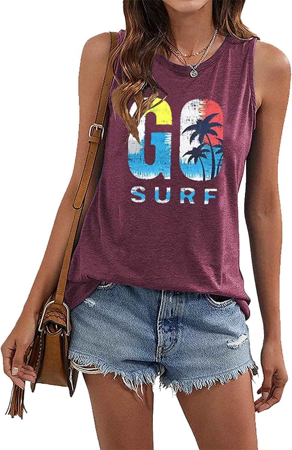 Go Surf Coconut Tree Tank Top Shirt for Women Beach Waves Surfing Fan Shirt