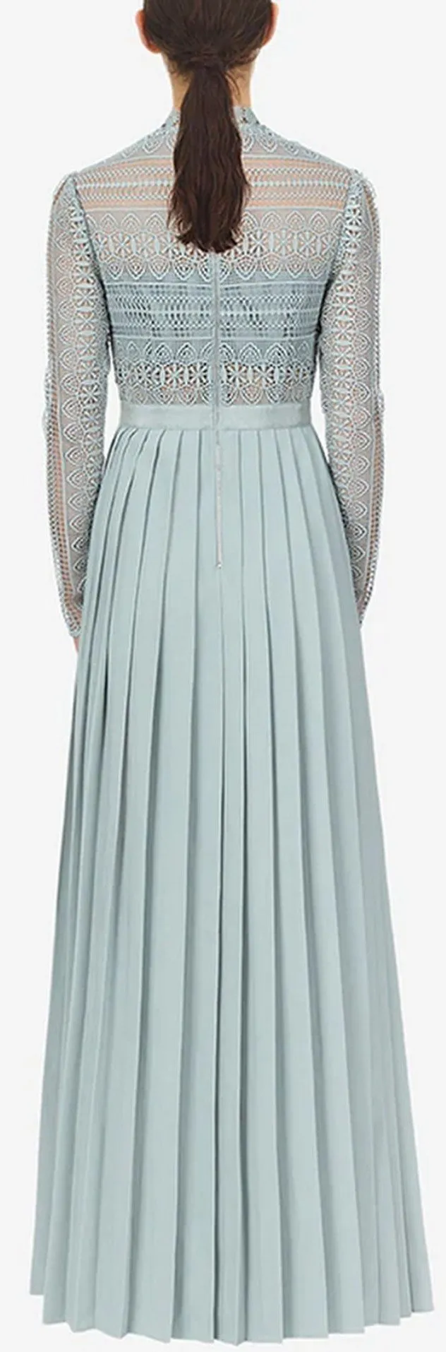 Grey Blue Spiral Lace Maxi Dress