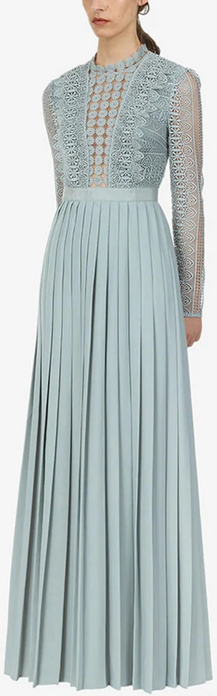 Grey Blue Spiral Lace Maxi Dress