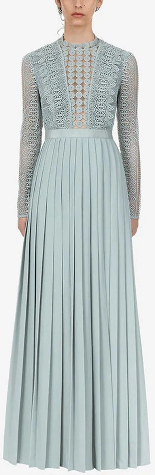 Grey Blue Spiral Lace Maxi Dress