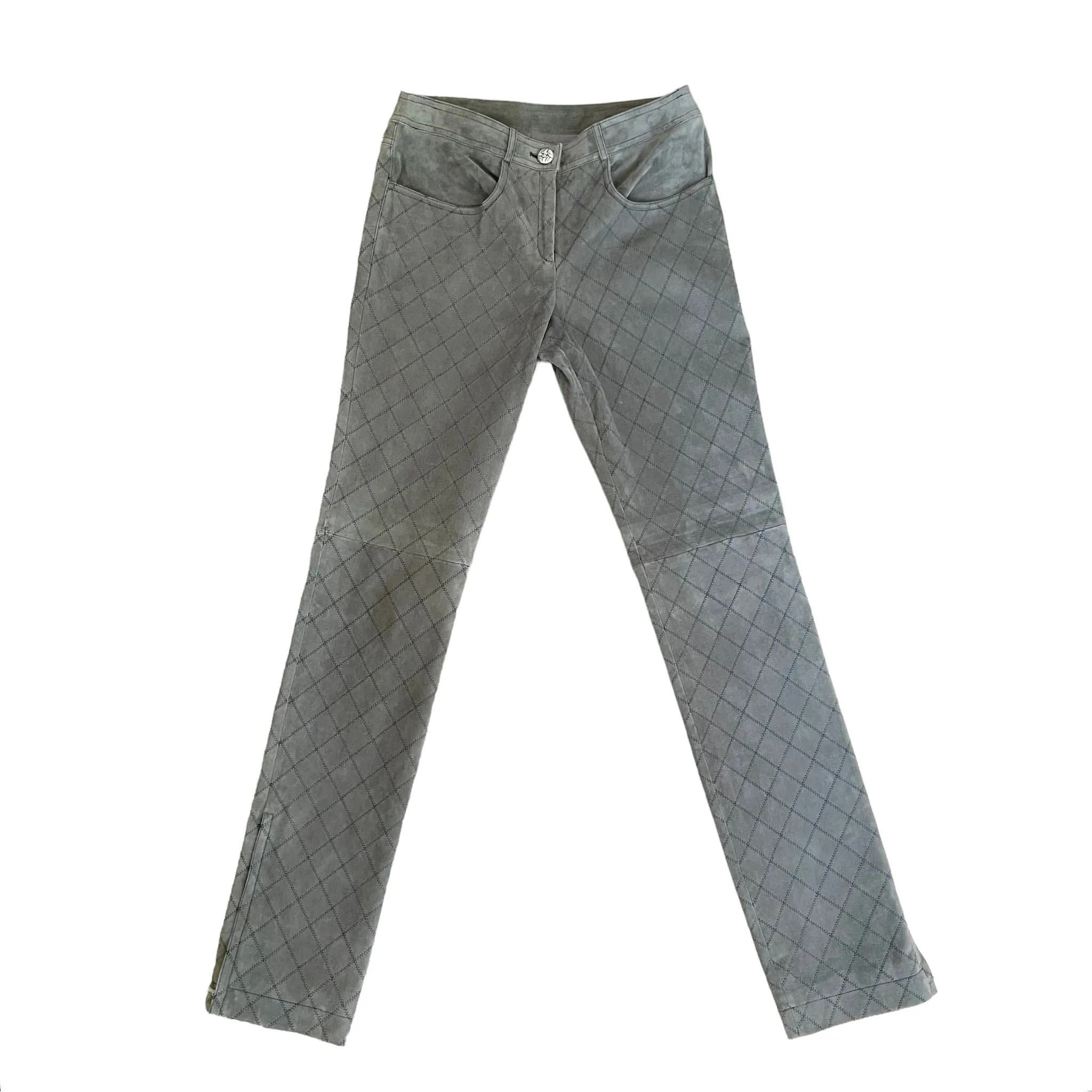 Grey Suede Leather Pants - S