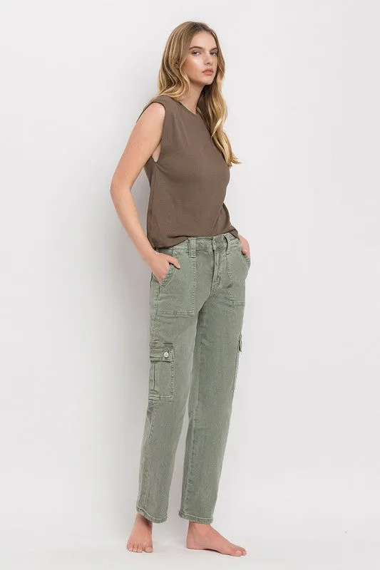 High Rise Cargo Straight Jeans