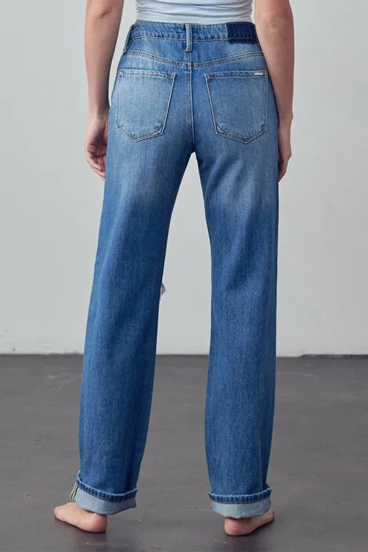 HIGH RISE STRAIGHT ANKLE JEANS