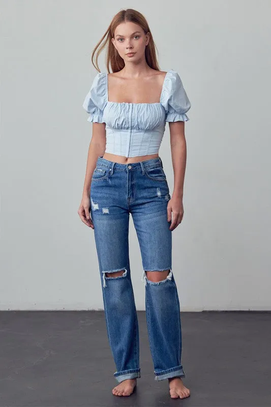 HIGH RISE STRAIGHT ANKLE JEANS