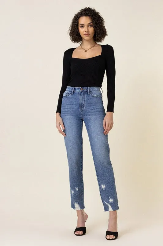 High Waisted Straight Leg Jean