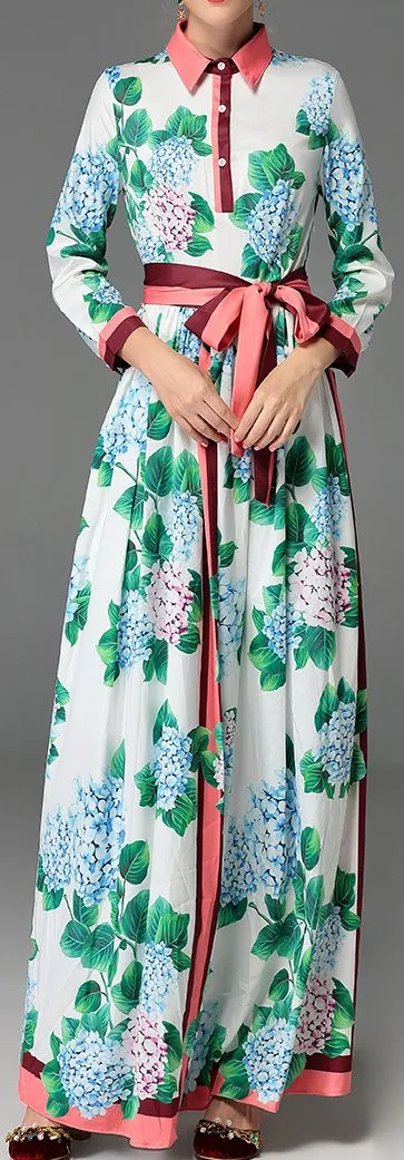 Hydrangea Print Maxi Shirt Dress