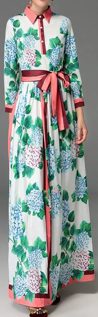 Hydrangea Print Maxi Shirt Dress