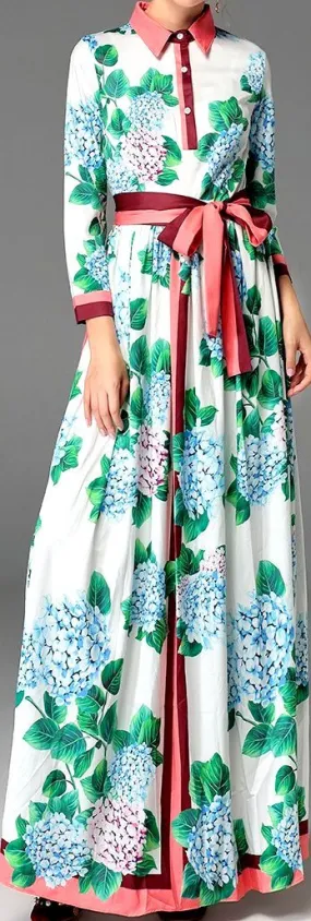 Hydrangea Print Maxi Shirt Dress