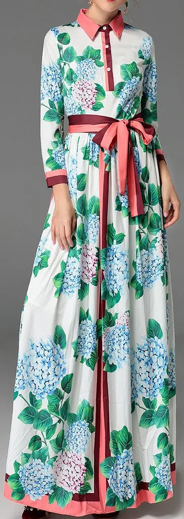 Hydrangea Print Maxi Shirt Dress