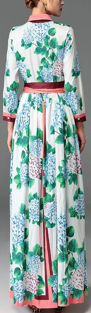 Hydrangea Print Maxi Shirt Dress