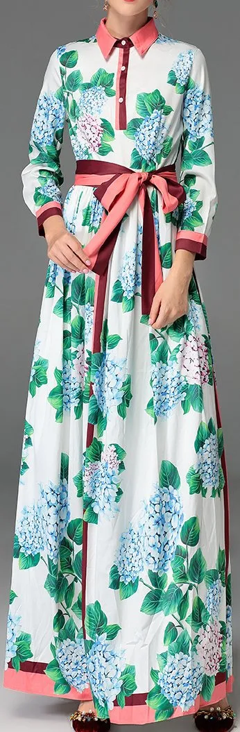 Hydrangea Print Maxi Shirt Dress