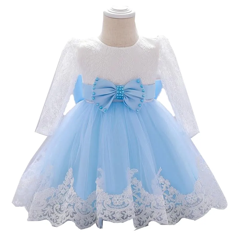 Infant Lace Floral Print Long Sleeve Dresses For Baptism