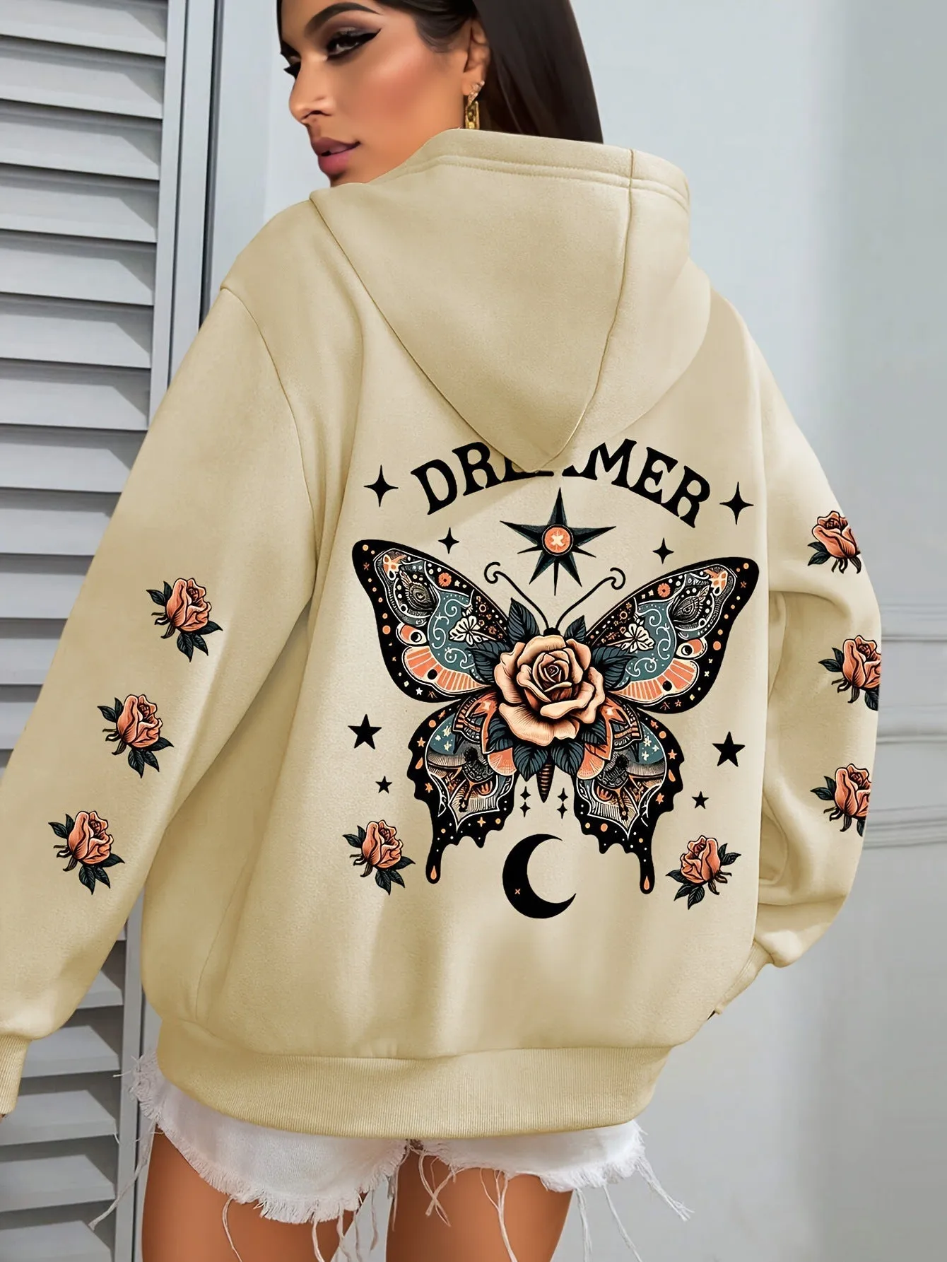 Letter Print Hoodie Casual Drawstring