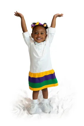 Mardi Gras Little Girls White Polo Dress