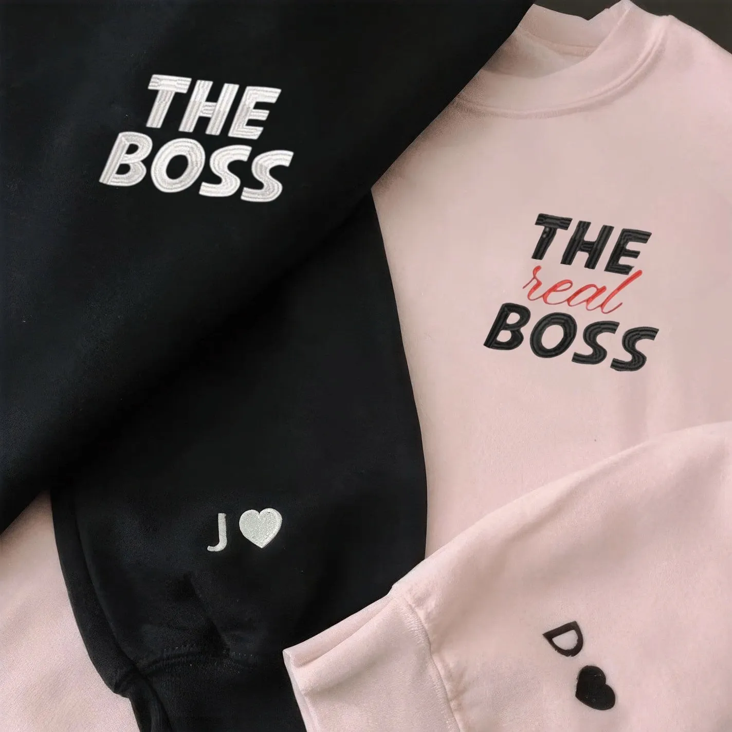 Matching Couple Hoodies - "The Real Boss" Couple Custom Embroidered Sweatshirts For Couples