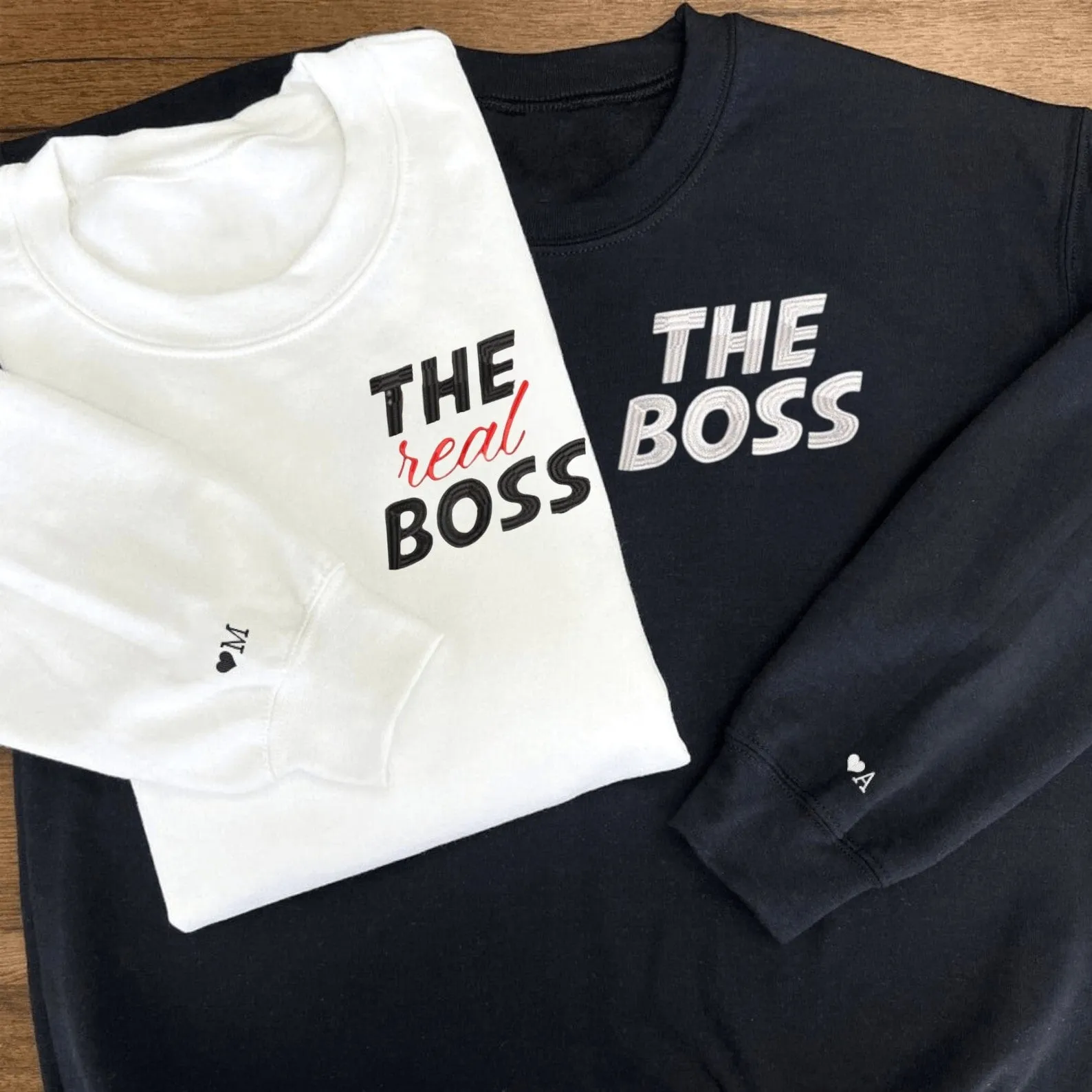 Matching Couple Hoodies - "The Real Boss" Couple Custom Embroidered Sweatshirts For Couples