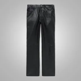 Mens Black New Style Fashion Leather Jean Pant