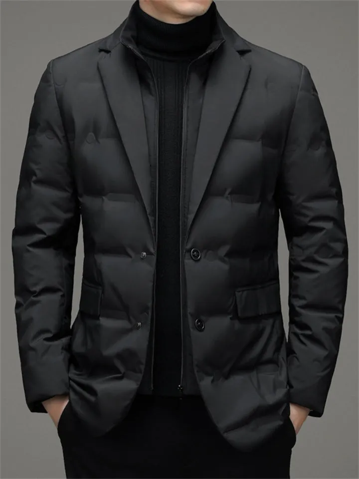 Men's Fashion Warm White Duck Down Blazer Coat for Winter