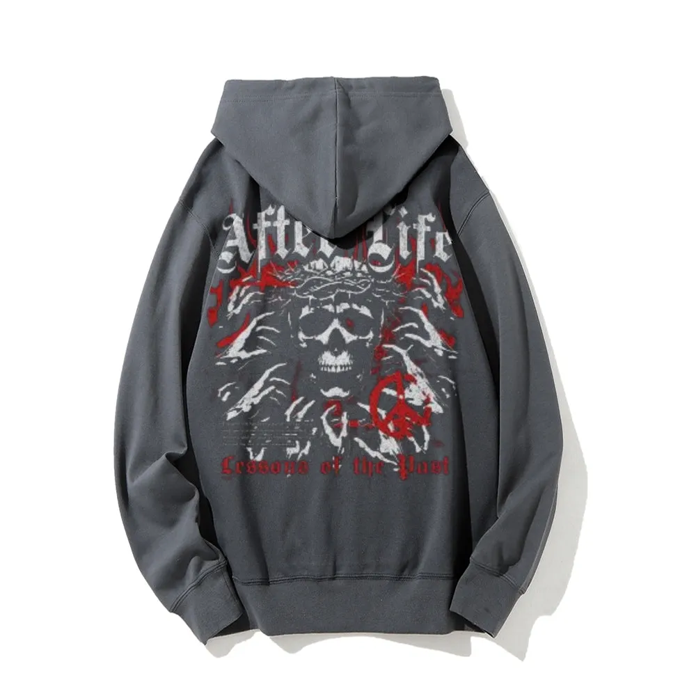 Mens  Vintage After Life Darkness Style Print Graphic Pullover With Kangaroo Pocket Hoodies