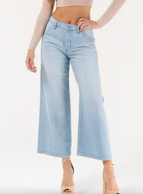 nori cropped wide leg jeans - light blue