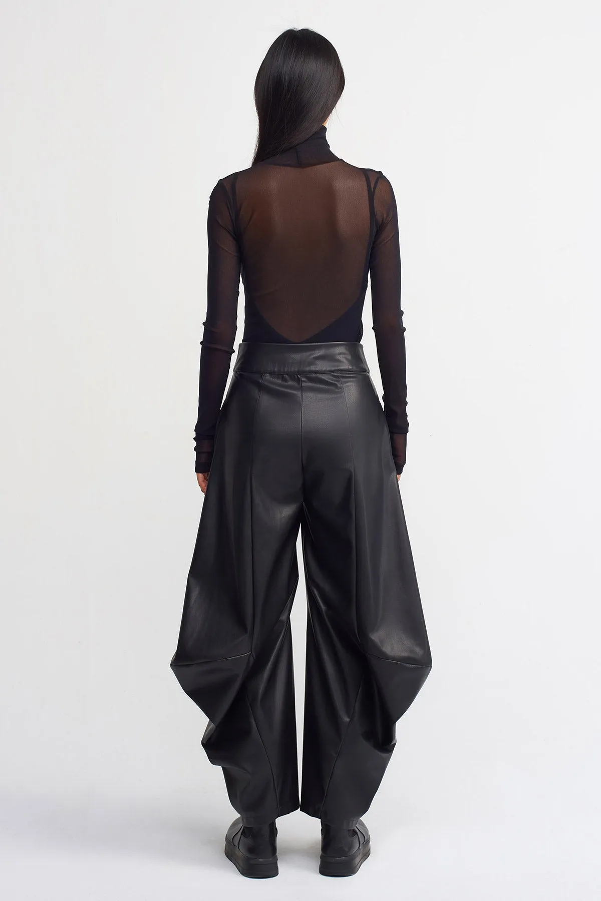 Nu Faux Leather Wide Leg Trouser Black