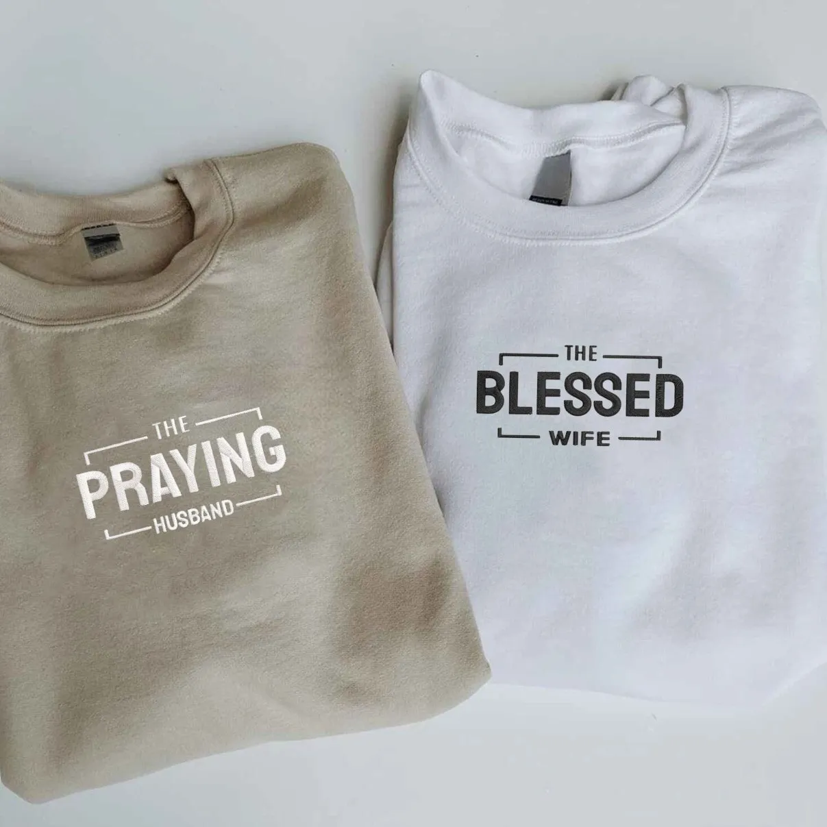 Praying Husband & Blessed Wife Matching Hoodies - Custom Embroidered Matching Couple Hoodies