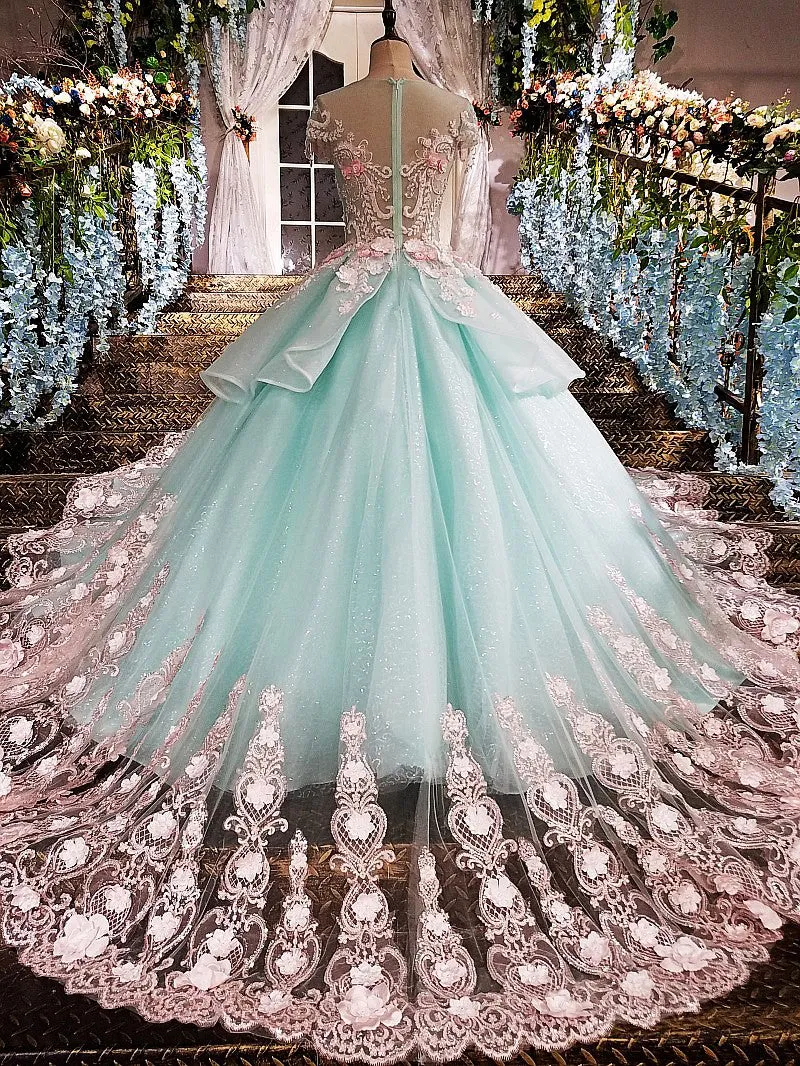 Princess Ball Gown Flower Appliques Prom Dresses,Quinceanera Dresses OKE65