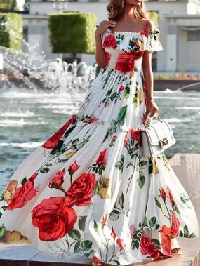 Printed One-Shoulder Dress Prom Gowns