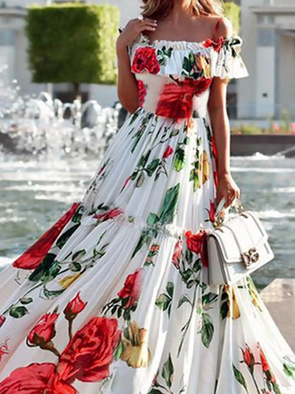 Printed One-Shoulder Dress Prom Gowns