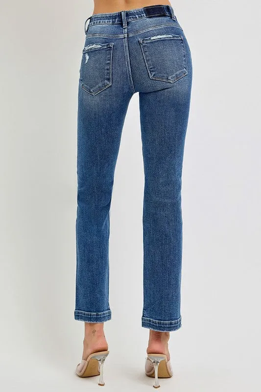 Risen Mid Rise Distressed Straight Jeans