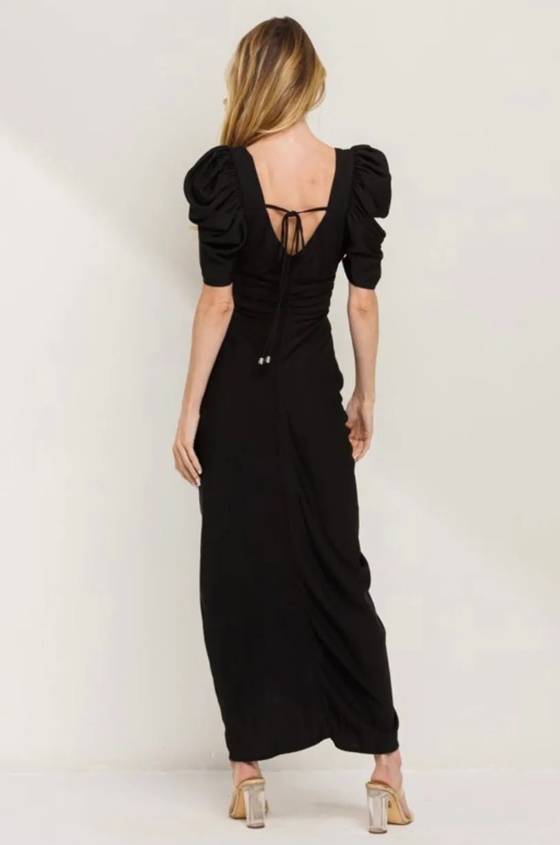 Ruched maxi dress with buttons