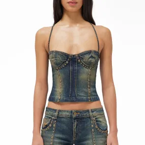 Spliced Rivet Denim Tank Tops