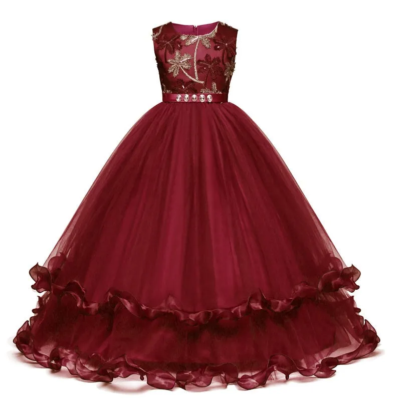 Stylish Sweet Girls' Lace Ball Gowns With Embroidery