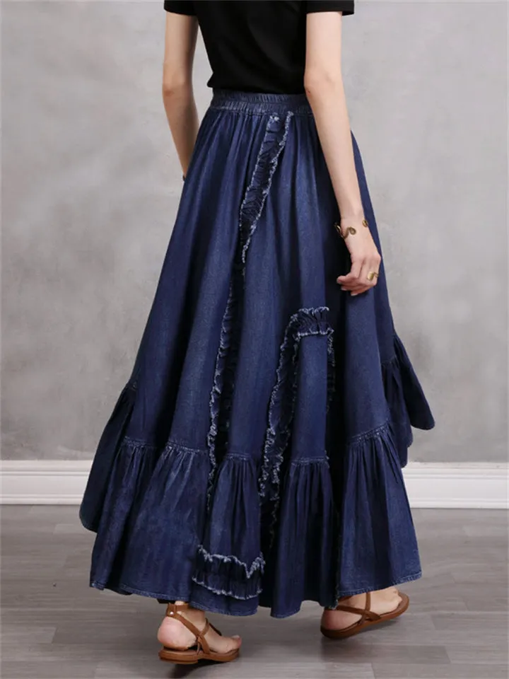 Trendy Irregular Splicing Denim Skirts for Women