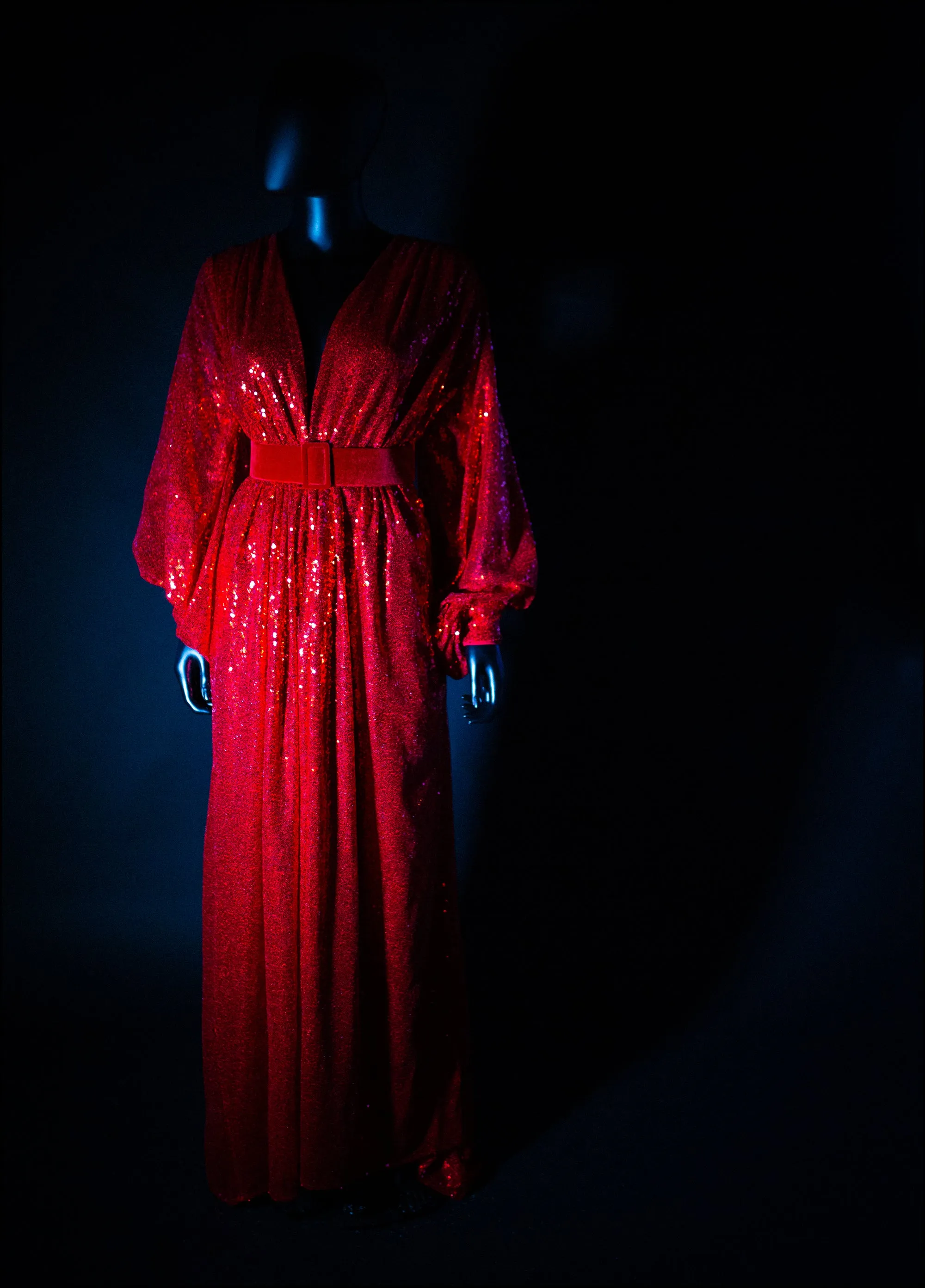 Vamp - Red Sequin Bishop Sleeve Gown