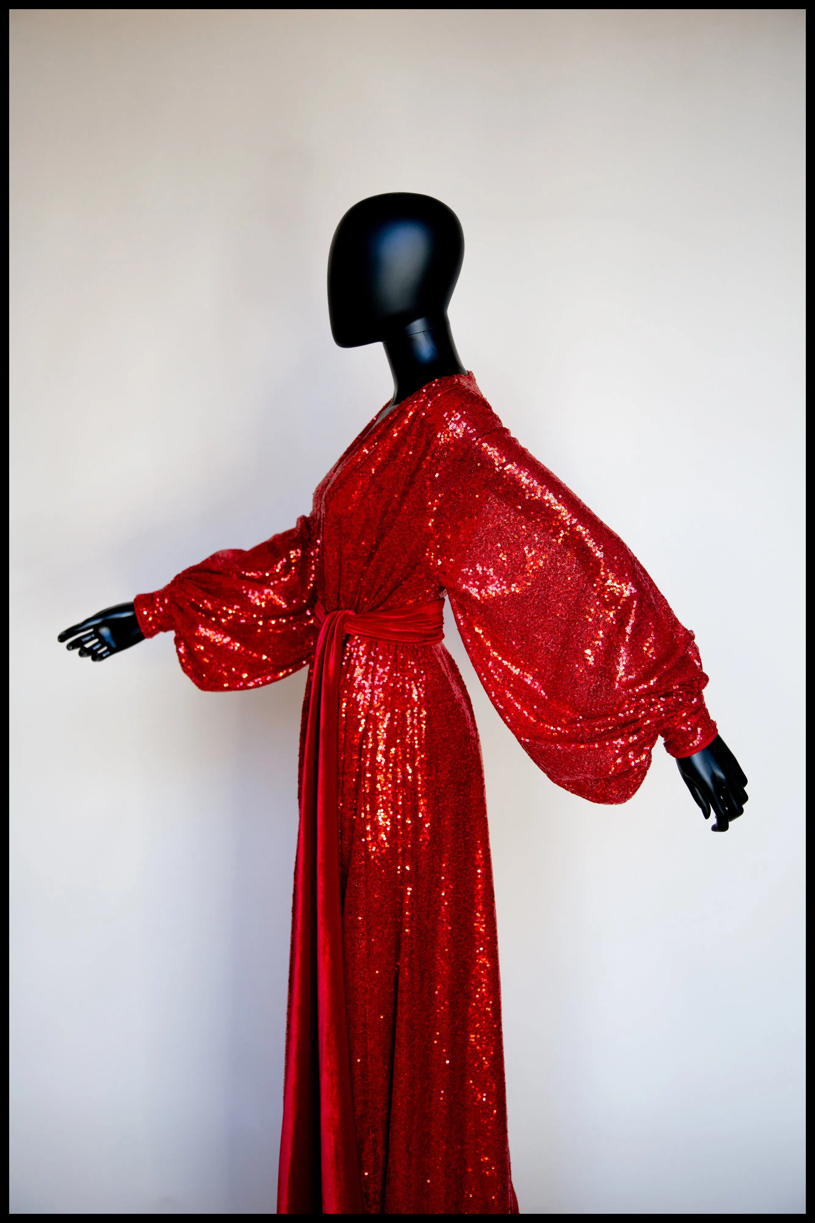 Vamp - Red Sequin Bishop Sleeve Gown