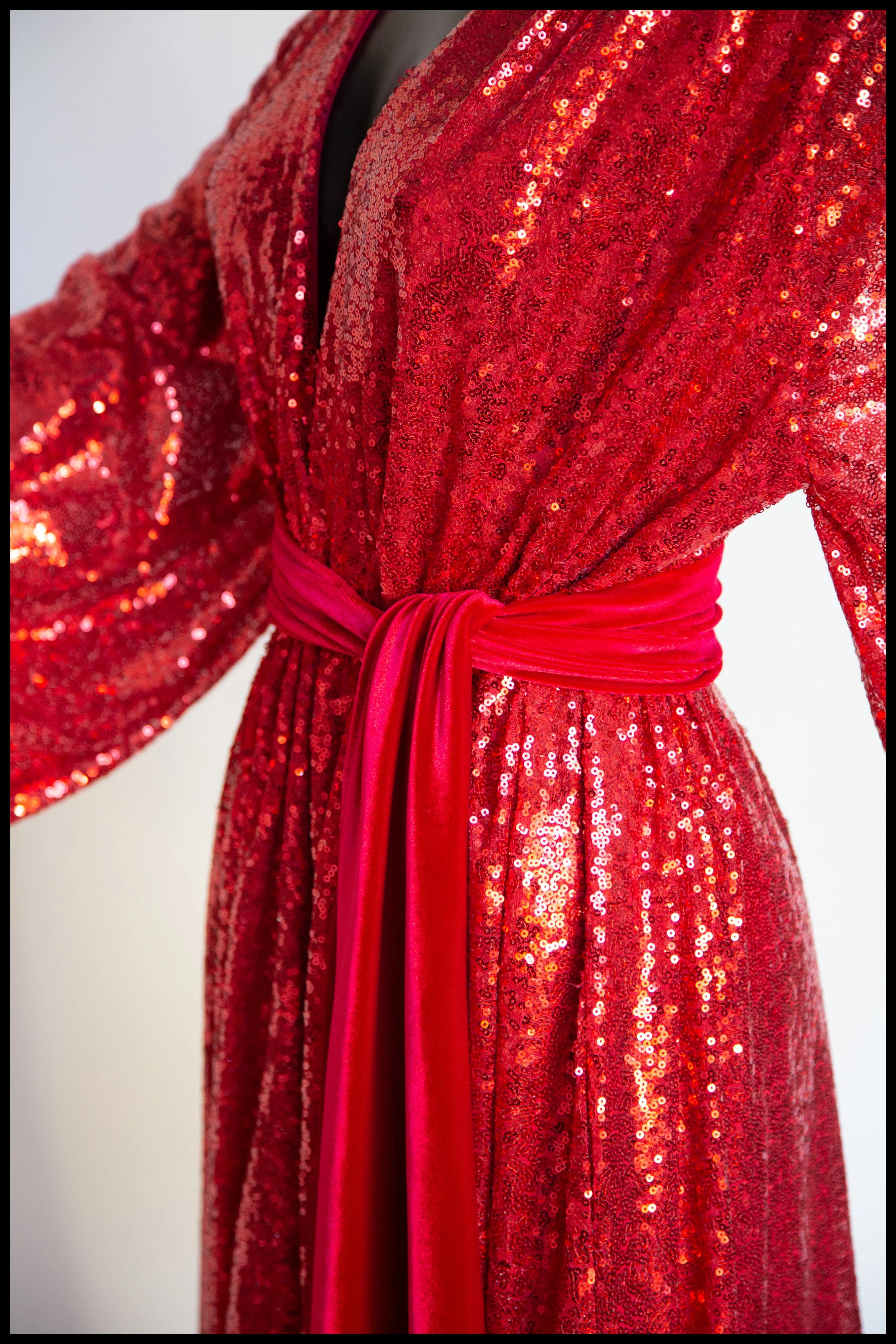 Vamp - Red Sequin Bishop Sleeve Gown