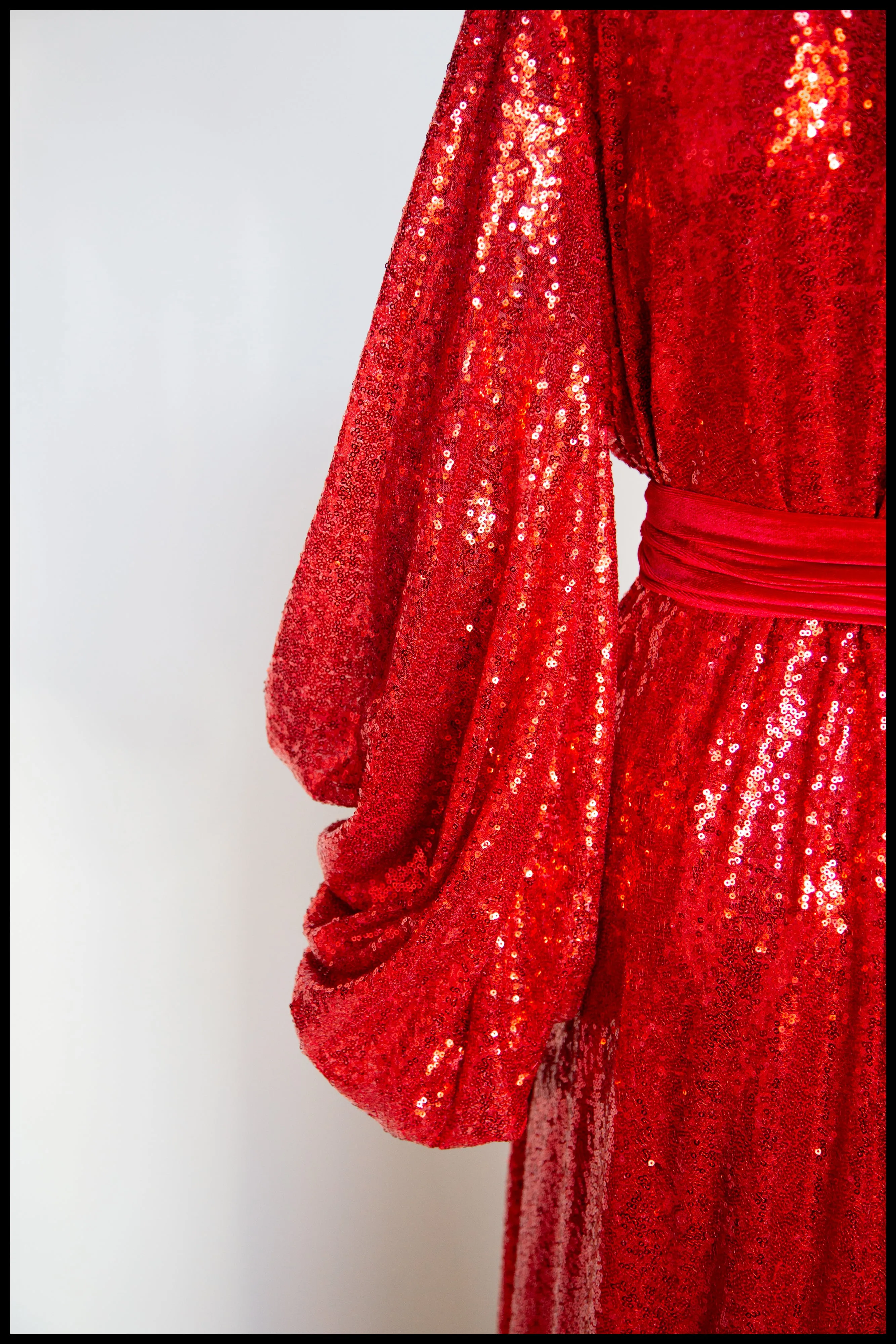 Vamp - Red Sequin Bishop Sleeve Gown