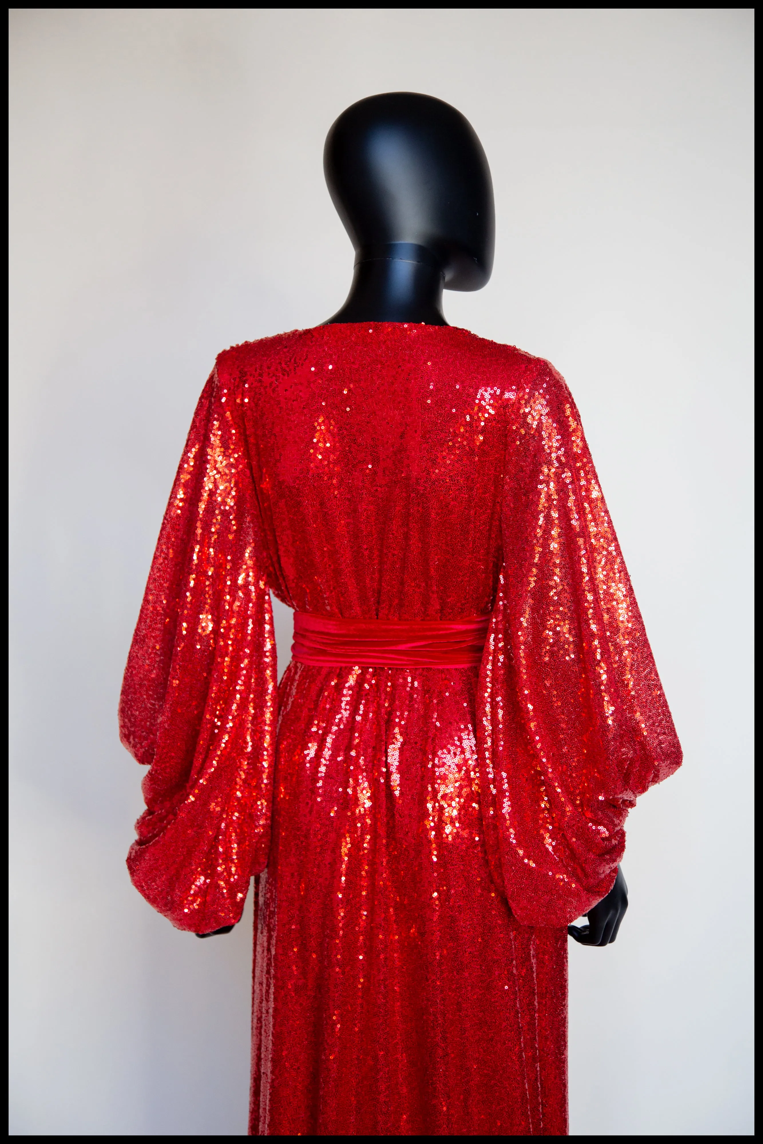 Vamp - Red Sequin Bishop Sleeve Gown