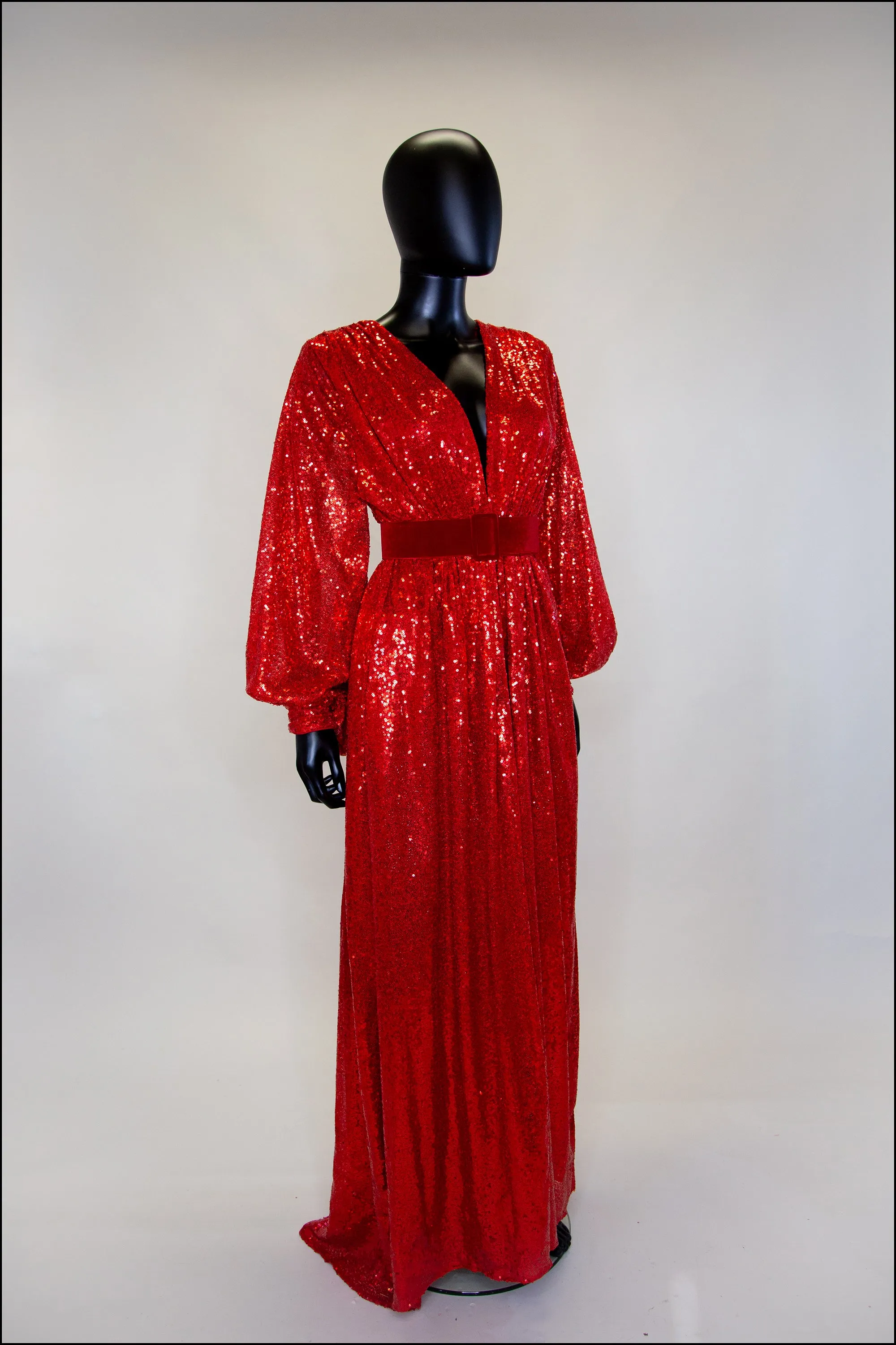 Vamp - Red Sequin Bishop Sleeve Gown