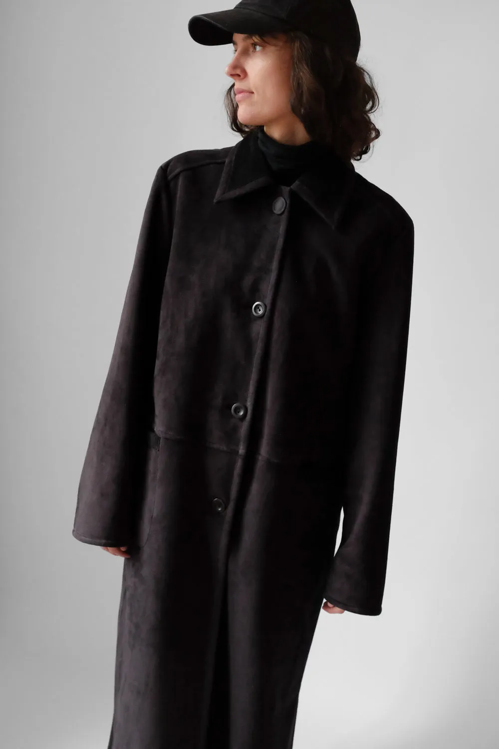 VINTAGE BLACK MAXI WARM FAUX SUEDE COAT