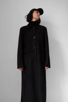 VINTAGE BLACK MAXI WARM FAUX SUEDE COAT