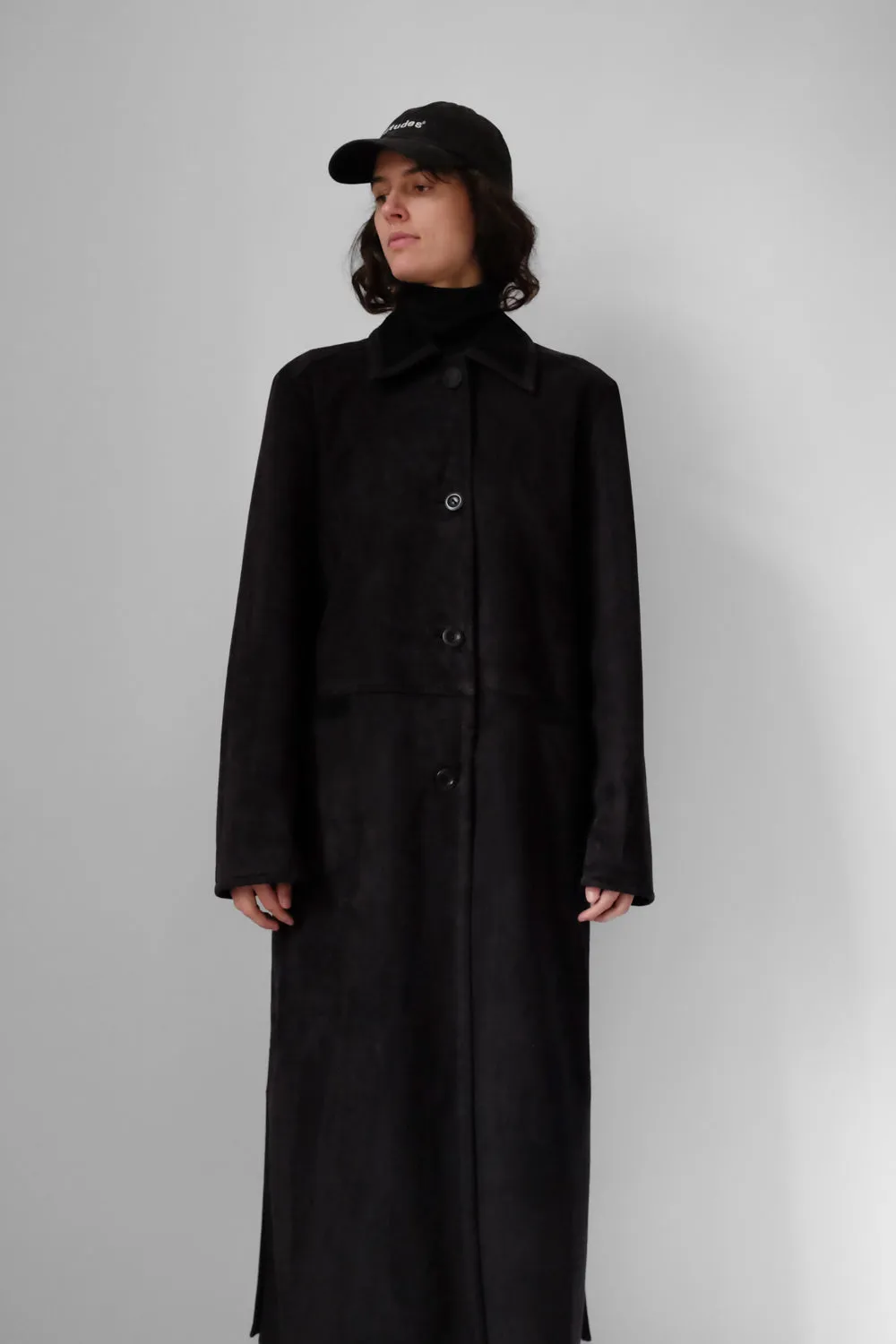 VINTAGE BLACK MAXI WARM FAUX SUEDE COAT